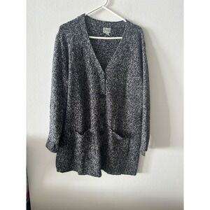 Chico's Women Black Cardigan Confetti Speckled Button Tunic Large White Size 2